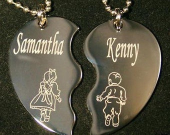 Personalized Split Heart Bff Boy Girl Necklace Set Stainless Steel