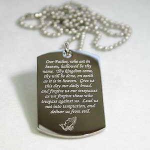 Lord's Prayer Religious Prayer Dog Tag Necklace Stainless Steel
