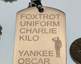 Foxtrot Uniform Charlie Kilo Yankee Oscar Uniform Stainless Steel Thick Dog Tag Necklace Pendant