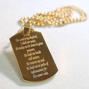 Psalm 23 Ipg Gold Thick  Necklace  Dog Tag Stainless Steel Ball Chain