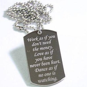 Living Life Special  Message Necklace Pendant Dog Tag Stainless Steel