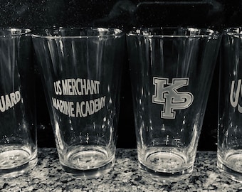 Usmma Merchant Marine Academy Kp- Set Of 4 - 16oz Pint Drink Glasses Custom Sand Carved Usna Usafa Usma Uscga Graduation Commencement