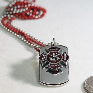 Fire Fighter Maltese Cross Charm 3d Solid Stainless Dog Tag Necklace Stainless