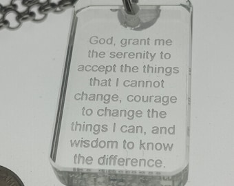 Serenity Prayer Crystal Dog Tag Necklace Stainless