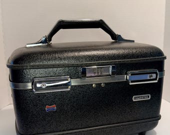 Vintage American Tourister Black Train Case – Mid Century Vanity Luggage