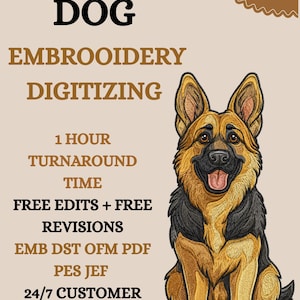 Custom Dog Embroidery Digitizing Service | Pet Photo to DST, PES, JEF Files | Professional Embroidery Digitizing | Fast Delivery