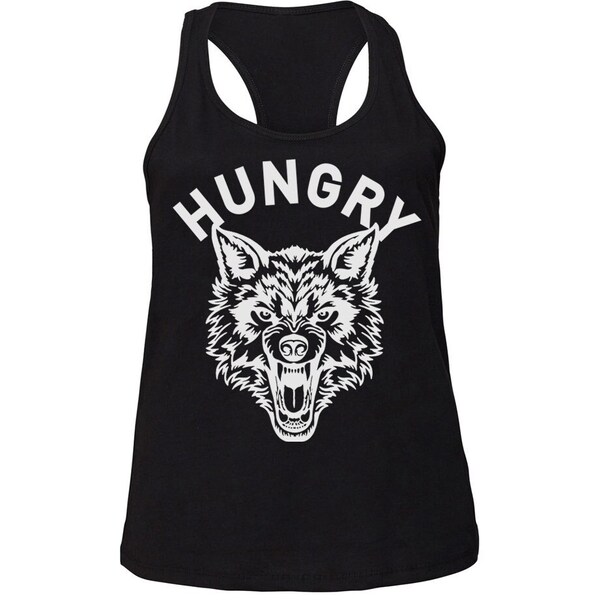 Hungry, 100 Percent Cotton Racer Back Tank, Black with green, womens