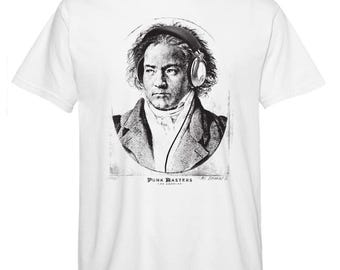 Beethoven escucha, camiseta 100 % algodón, blanca, unisex