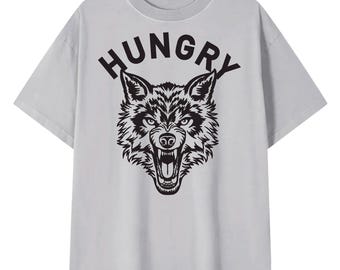 Hungry, 100 Percent Cotton Oversize Vintage Wash T-shirt, light gray, unisex