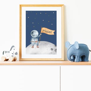 Personalized Space Nursery Print | Astronaut Wall Art for Toddlers | Custom Name Digital Download Decor