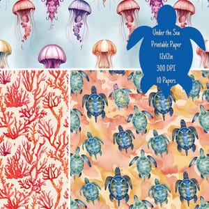 Under the Sea Printable Paper - 10 Digital Papers - 300 DPI - 12x12 In