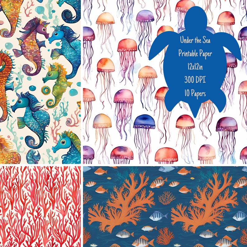 Under the Sea Printable Paper - 10 Digital Papers - 300 DPI - 12x12 In ...