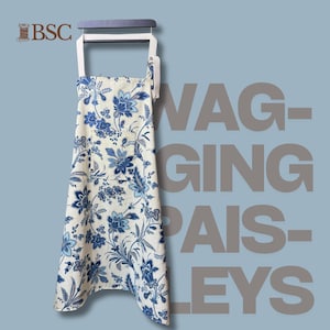 Wagging Paisleys - Double-Sided Apron, Adjustable Neck Strap, With Pocket, Durable Canvas Apron, Only 1, Blue Flowers & White/Beige