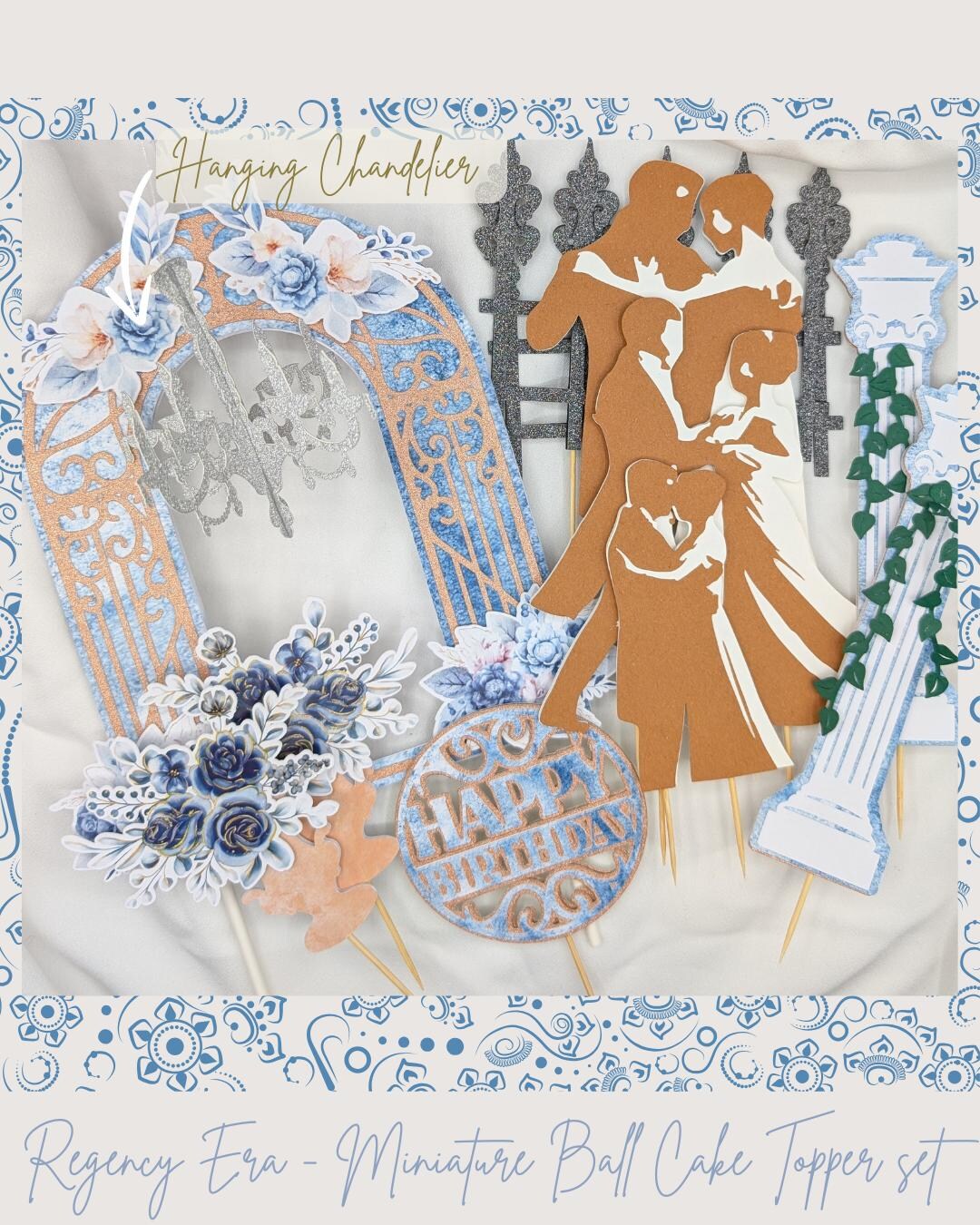 Ballroom Regency Cake Topper Set Bridgerton Party Decorations Blue and ...