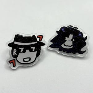 1.5 Inch Forsaken Acrylic Pins Glitter Epoxy With Rubber Clutch Two Time and Chance