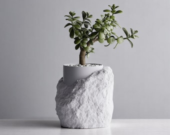 Garden Rock Flowerpot, Stone-Inspired Planter, Succulent Cacti, Airplant, Unique Indoor Plant Pot, Modern, Outdoor, Shelf Decor, Gifts