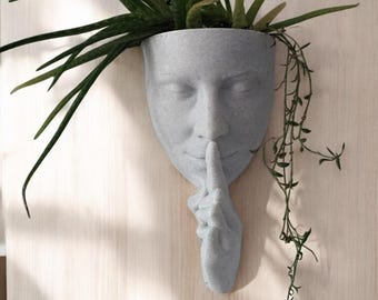 Quiet Woman Wall Planter, Whispering Face Mask Planter, Indoor & Outdoor Plants, Unique Hanging Pot for Succulents, Herbs, Flowers, Modern