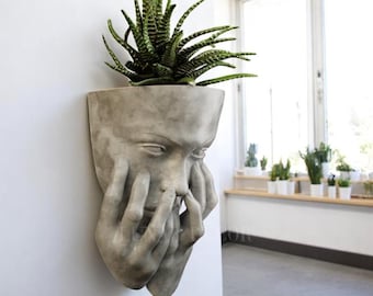 Crying Woman Wall Planter, Emotional Face Mask Planter, Indoor & Outdoor Plants, Unique Hanging Pot for Succulents, Herbs, Flowers, Modern