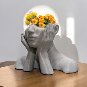 Chic Abstract Woman Statue Bust: Stylish Half Head Planter Pot with Drainage, Modern Decor, Snake Plant Pots, Indoor Plants, Home Decor Gift