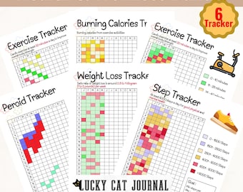 Health & Wellness Tracker Bundle: Yearly Habit Tracker, Weight Loss, Exercise, Self Care Sheet