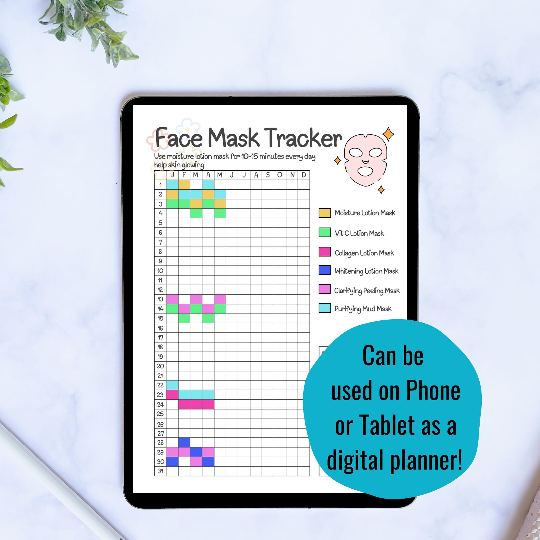 Mask Rackee Face Mask Tracker: Printable Skincare Routine Planner, Beauty and Self ...