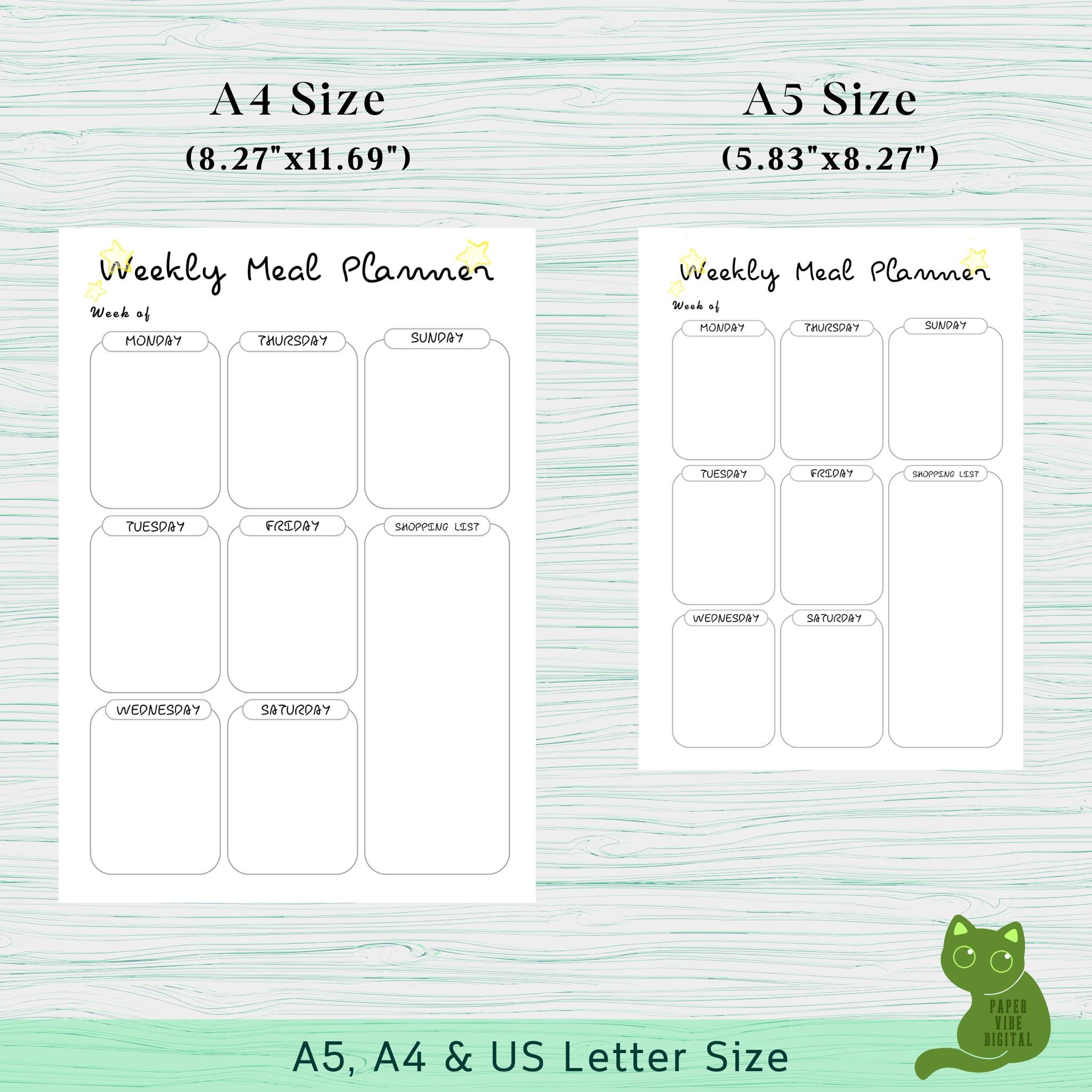 Minimalist Weekly Meal Planner Printable: Menu & Food Journal (A5, A4 ...