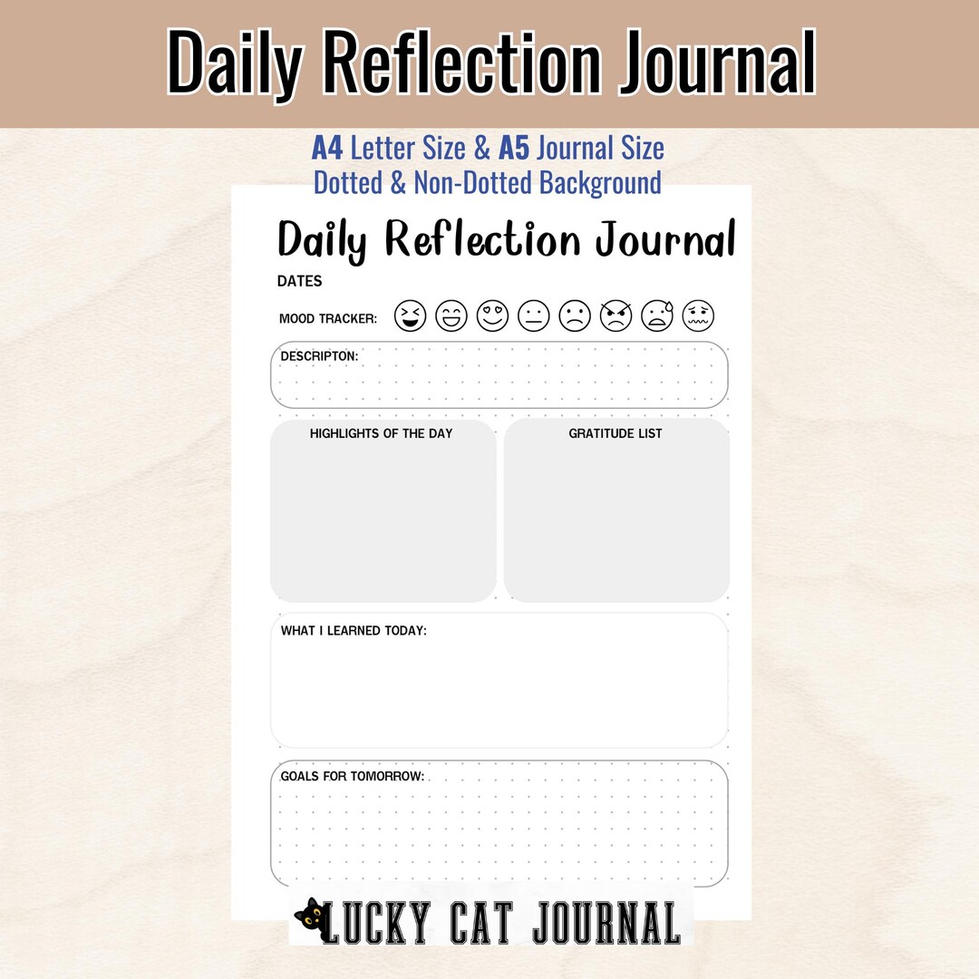 Daily Reflection Journal: A4/A5 Printable Sheet (PDF) - Etsy