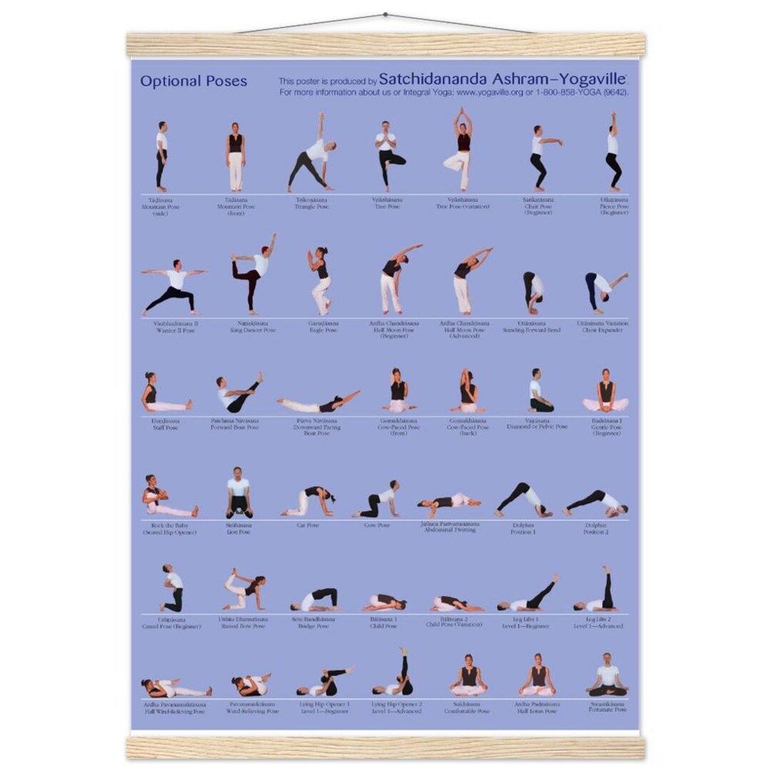 Integral Yoga Hatha Level 1 Optional Poses Asana Chart - Premium