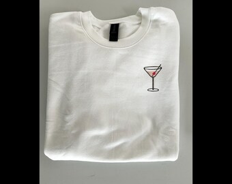 Embroidered Heart Martini Crewneck Sweatshirt, Valentines Gift