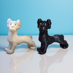 Mummified Puppy Canine Art Sculpture Art Statue with X Eyes Designer Inspired Dog Sculpture Desk Companion Decor