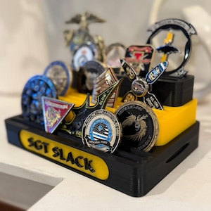 Personalized 3-Tier Challenge Coin Display: Military Coin Holder, Custom Nameplate