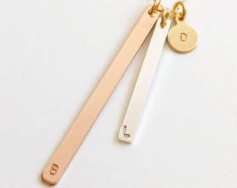 Mixed Metal Necklace, Necklace Mixed Metals, Rose Gold Necklace, Bar Necklace, Gold Initial Necklace, Rose Gold Initial Necklace, New Mom