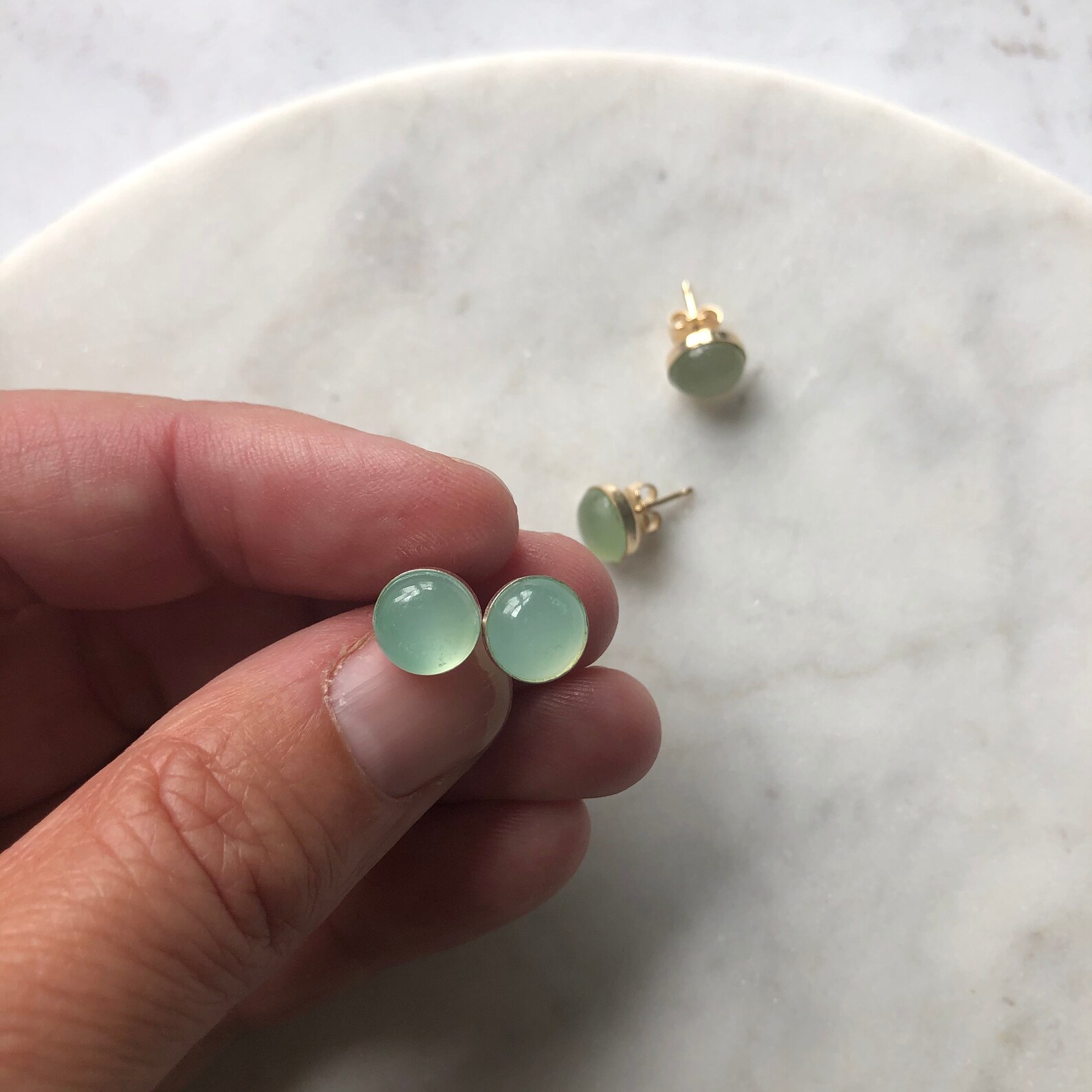 Chalcedony Stud Earrings Gemstone Stud Earrings Fine Etsy
