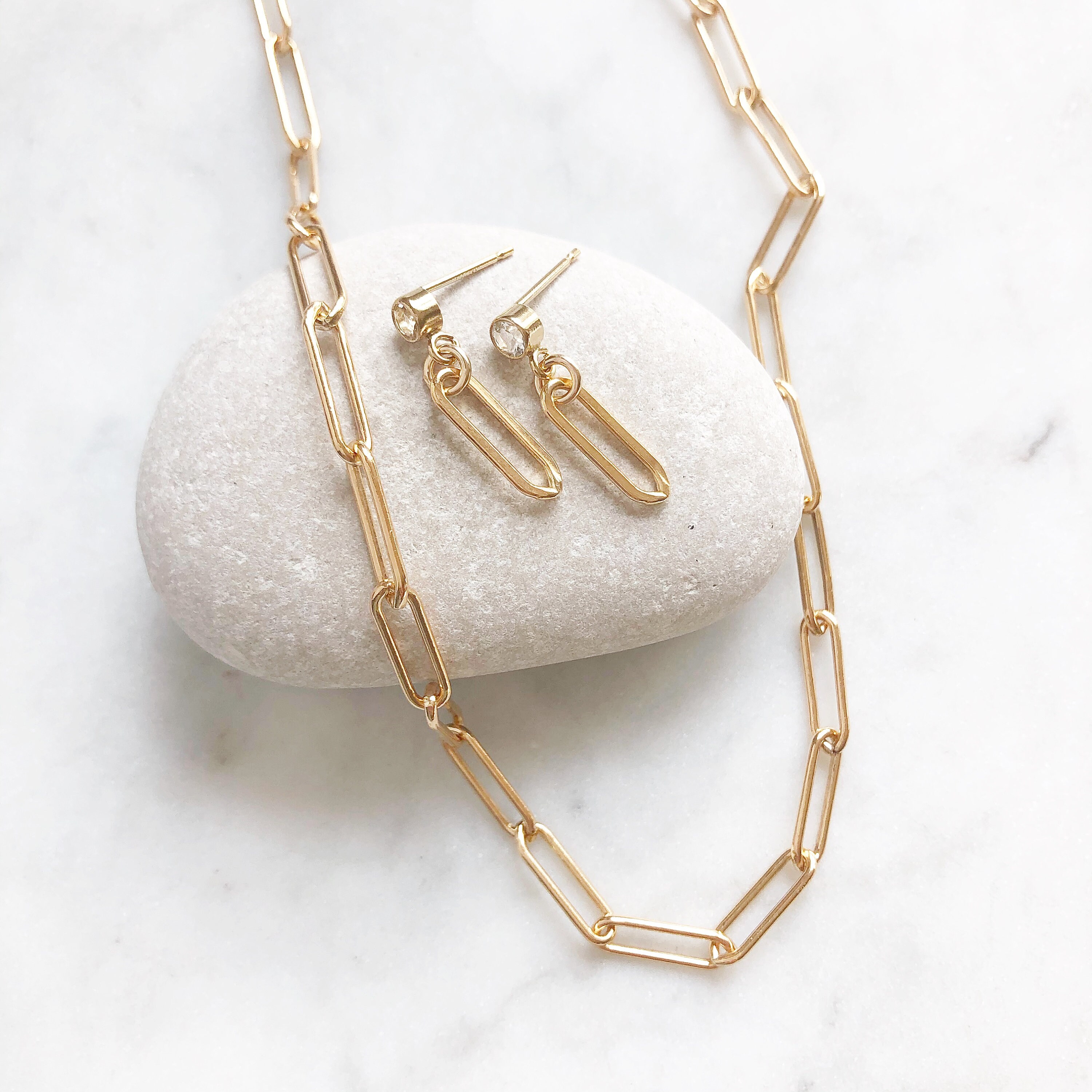 Paper Clip Chain Necklace and Matching Earrings Matching Set Etsy