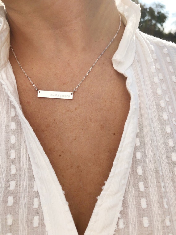 Push Present Kids Name Necklace Silver Bar Necklace Silver Etsy