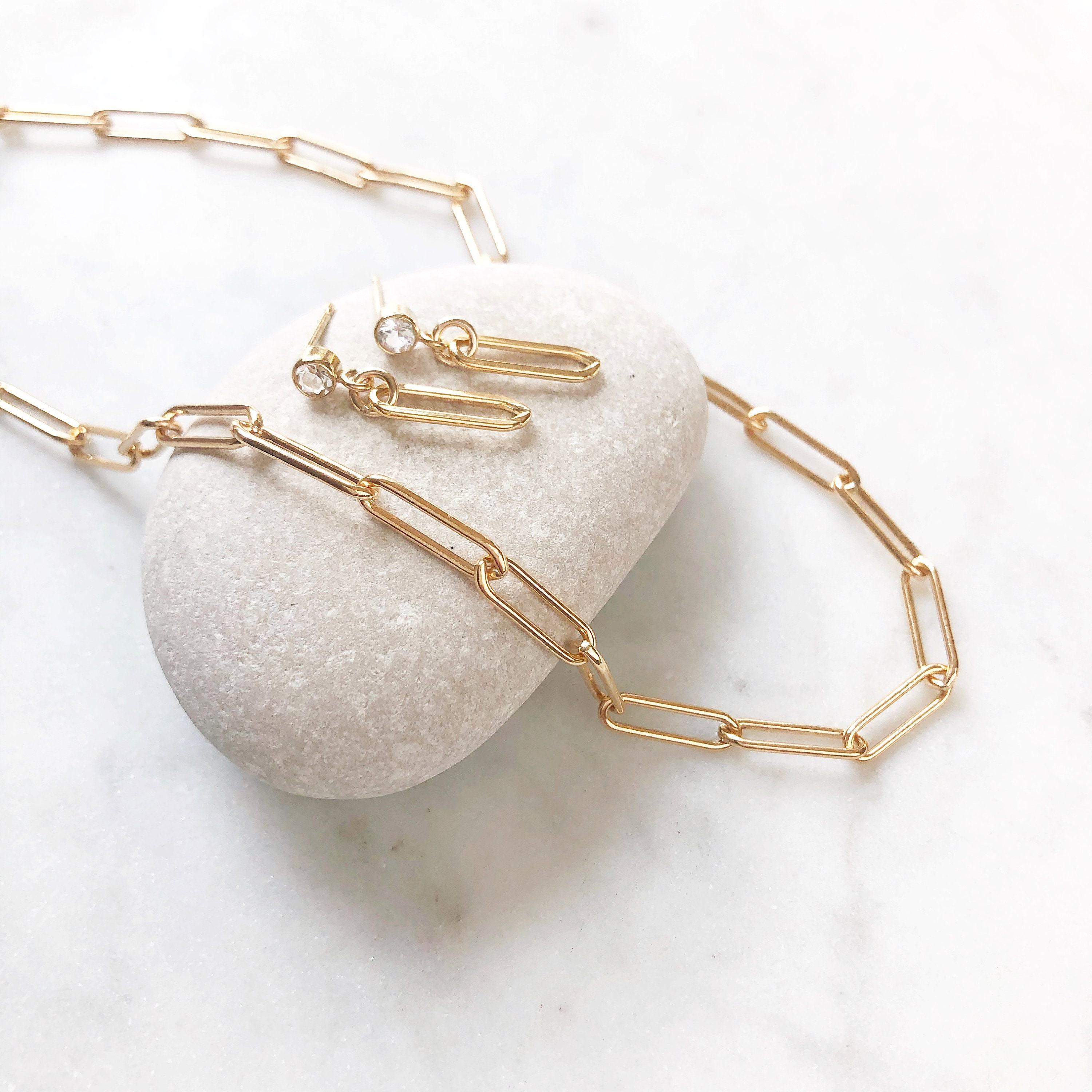 Paper Clip Chain Necklace and Matching Earrings Matching Set Etsy