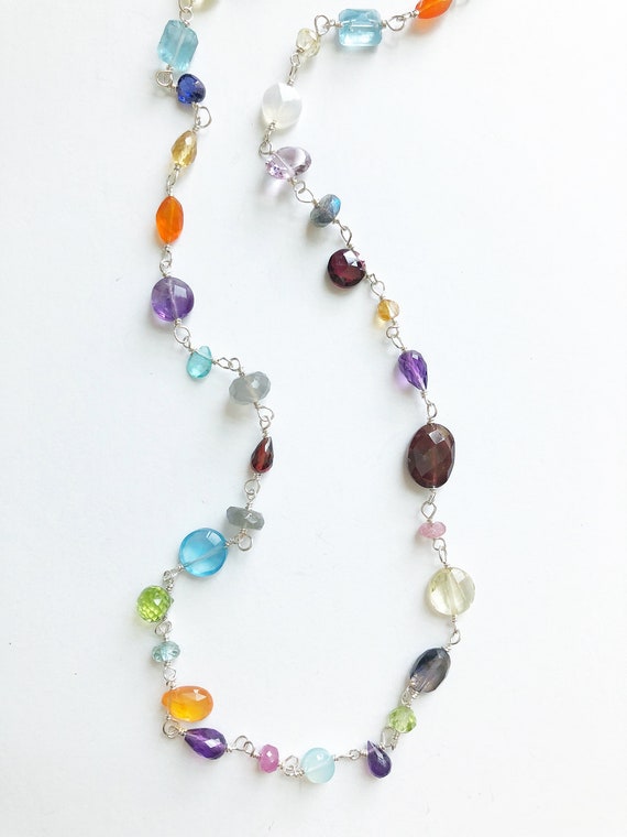 Long Gemstone Necklace Multi Gem Necklace Multi Color | Etsy