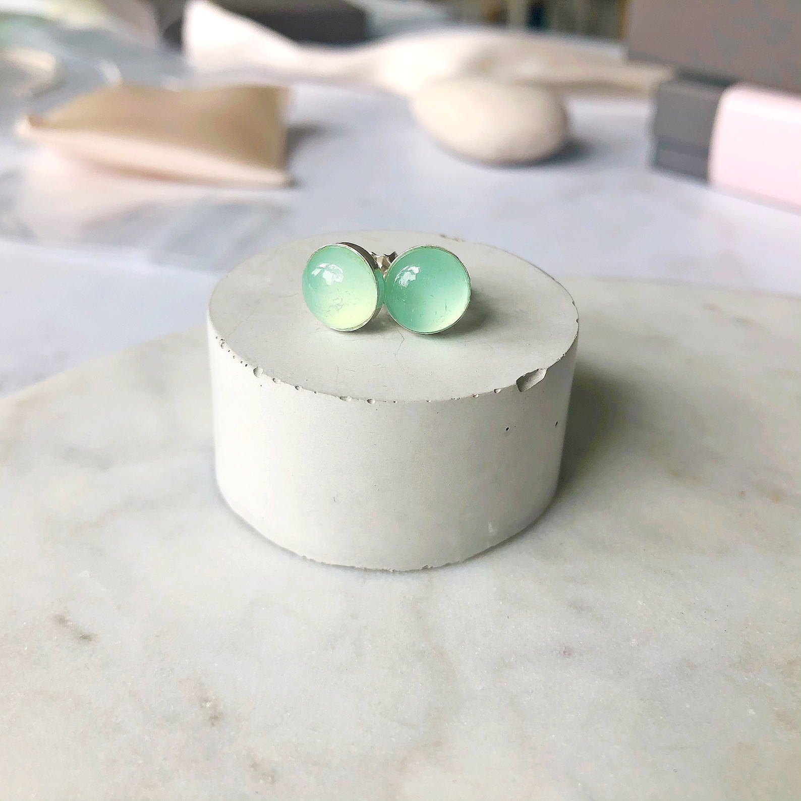 Chalcedony Stud Earrings Gemstone Stud Earrings Fine Etsy