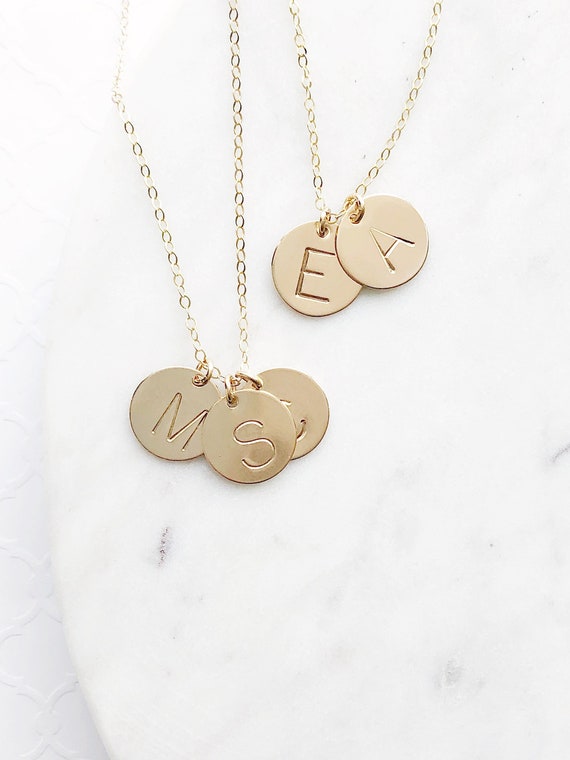 Single Initial Necklace Gold Pendant Disk Letter Push Present - Single Pendant Gold Necklace Single Initial Necklace Gold Pendant Disk Letter Push Present - Single Pendant Gold Necklace