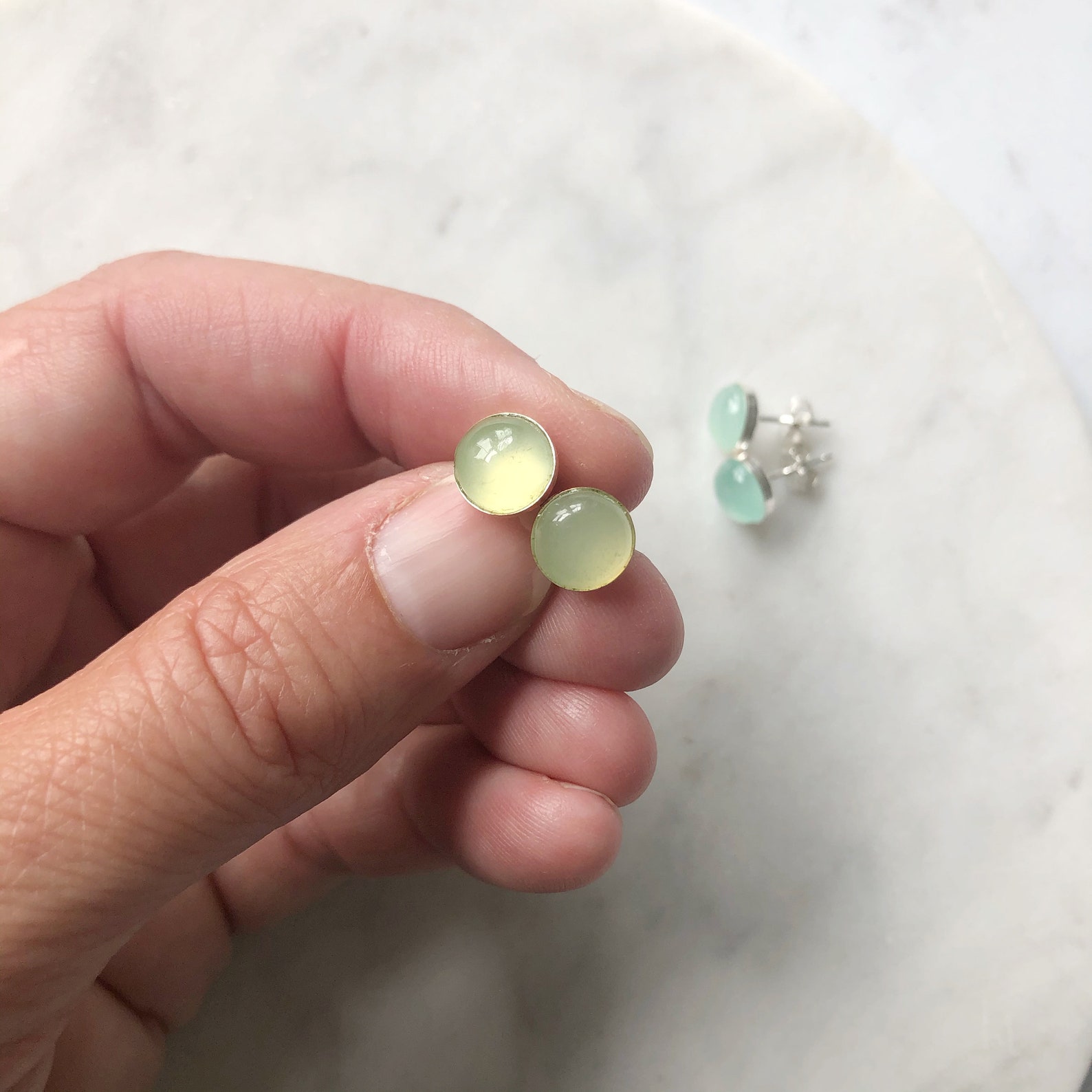 Chalcedony Stud Earrings Gemstone Stud Earrings Fine Etsy
