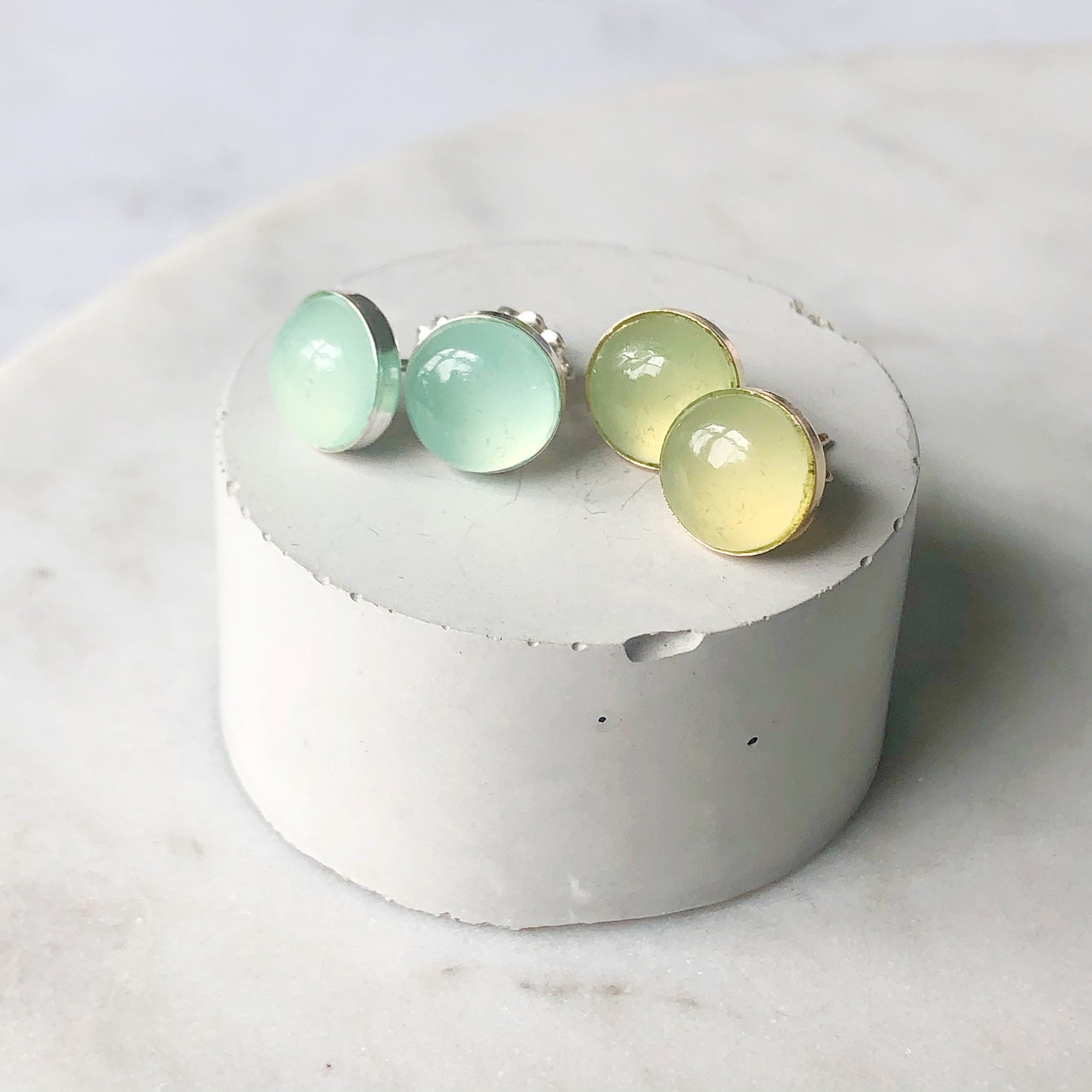 Chalcedony Stud Earrings Gemstone Stud Earrings Fine Etsy