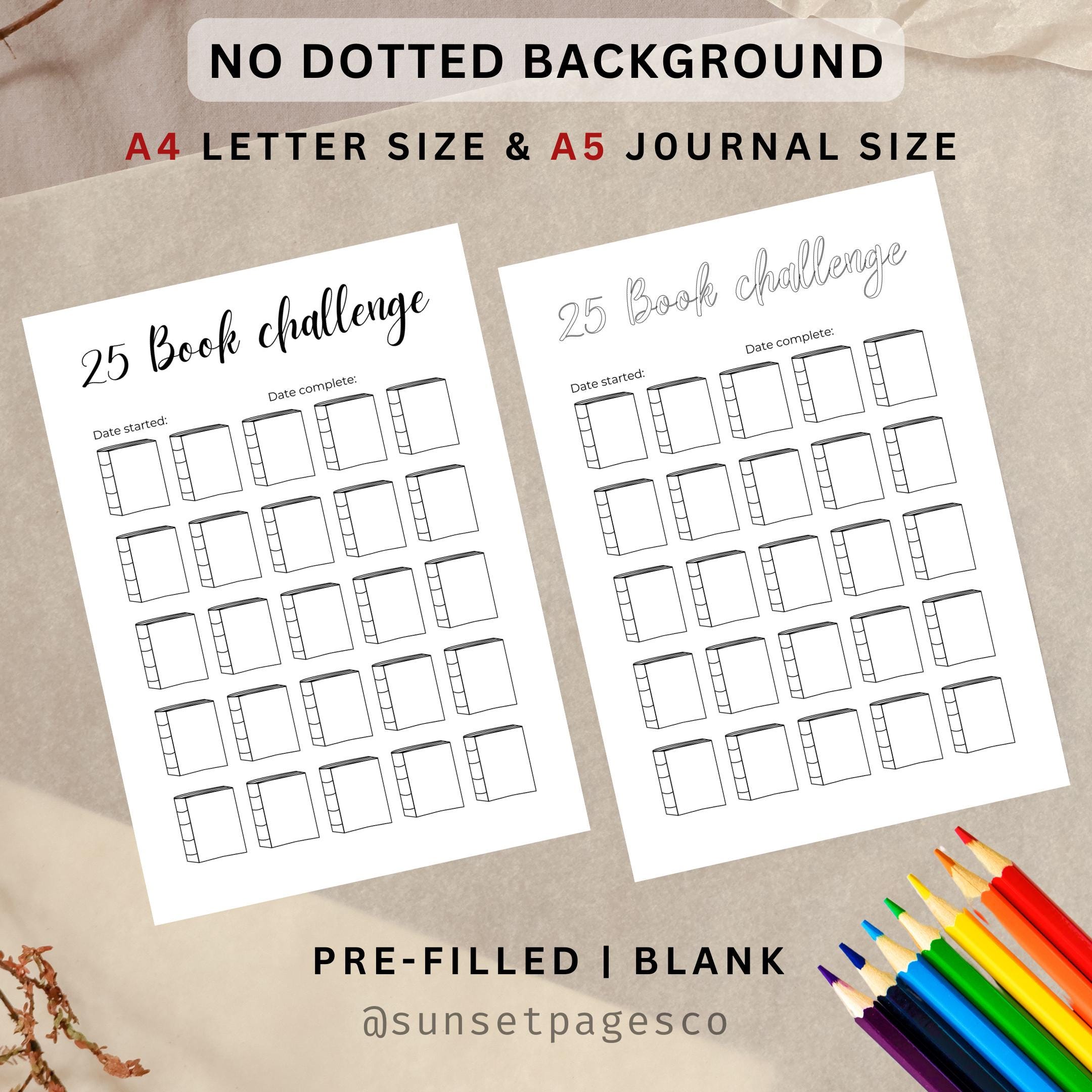 25 Book Challenge Tracker - Printable Reading Log (A4 & A5 Digital ...