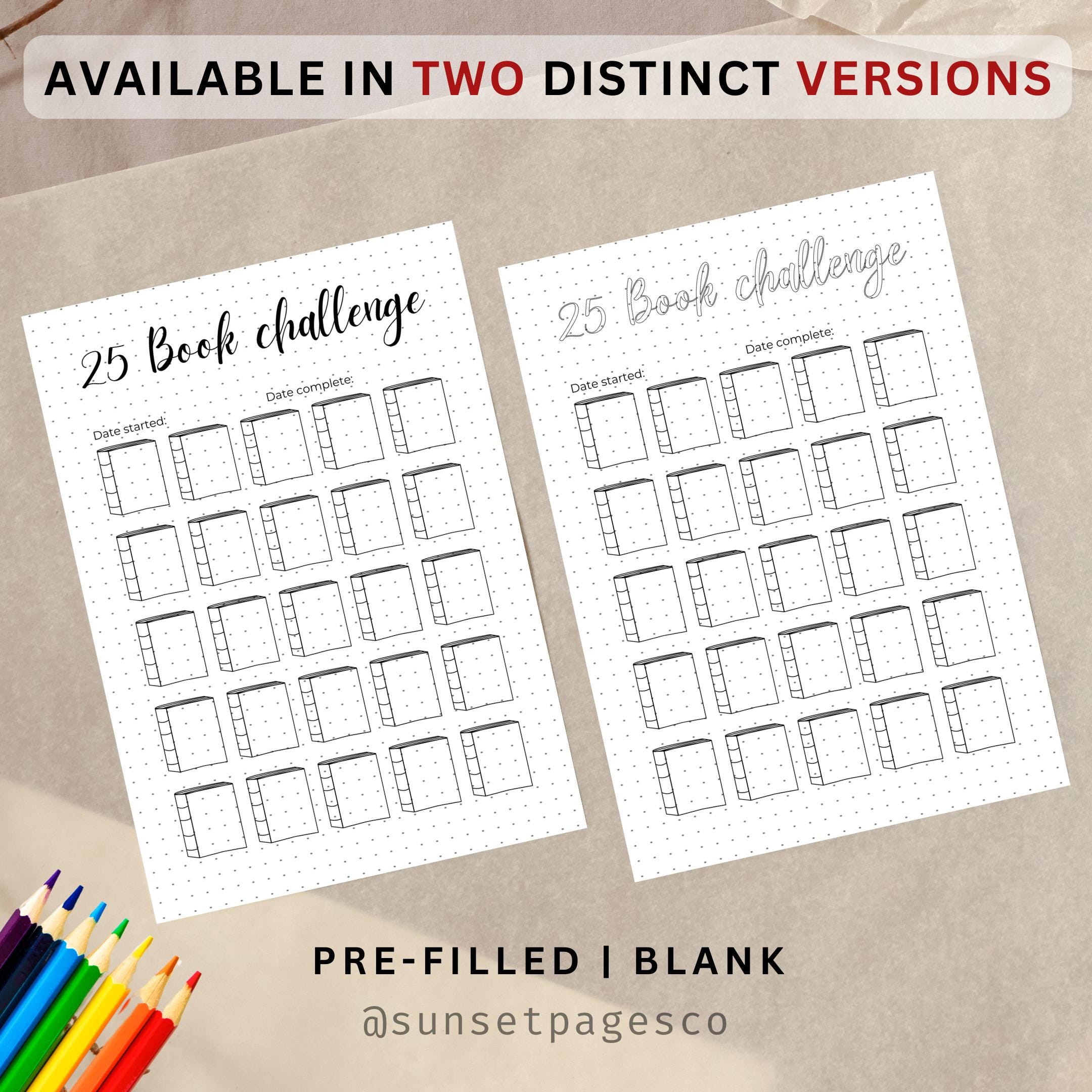 25 Book Challenge Tracker - Printable Reading Log (A4 & A5 Digital ...