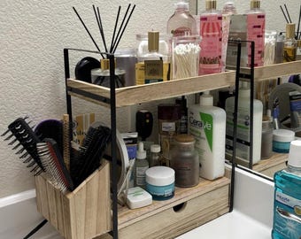 2-Tier Wood Bathroom Counter Organizer | Vanity Storage Rack