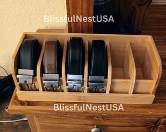 6-Grid Bamboo Belt Organizer: Closet Storage Rack