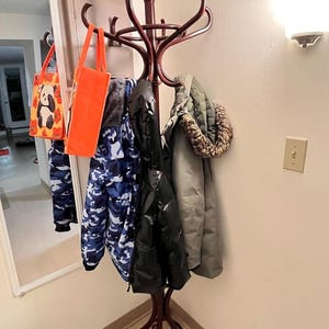 Birch Wood Standing Coat Rack: 12 Hooks & Umbrella Stand