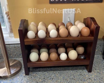 Acacia Wood Egg Holder | Rustic 2-Tier Kitchen Organizer, Holds 36 Eggs