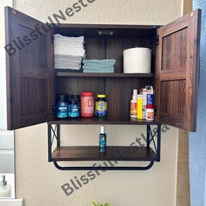 Wood Bathroom Wall Cabinet with Barn Doors | Medicine Cabinet | Storage Cabinet With Towel Bar | Kitchen Cabinet | Wall Cabinet