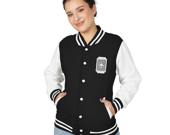 Kurtka typu letterman z naszywką w kształcie samolotu | Styl bomberki lotniczej