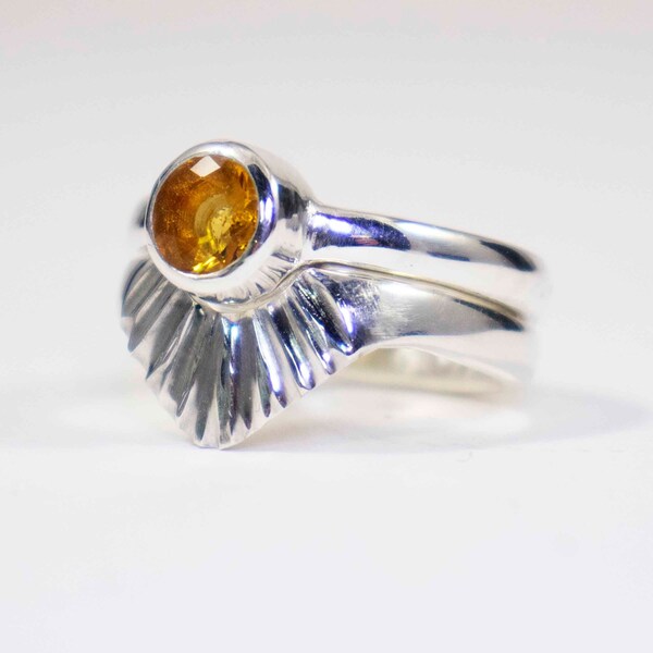 Citrine Silver Ring Set, Starburst Ring Set, Artisan Jewelry by RiverGum Jewellery